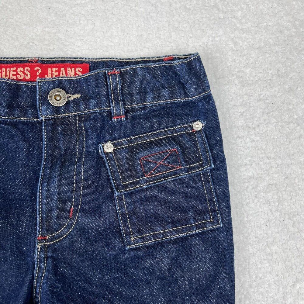 Vintage Guess Jeans Kids 10 Dark‎ Blue Flap Pocket Straight Denim Y2K Made USA - Picture 3 of 12
